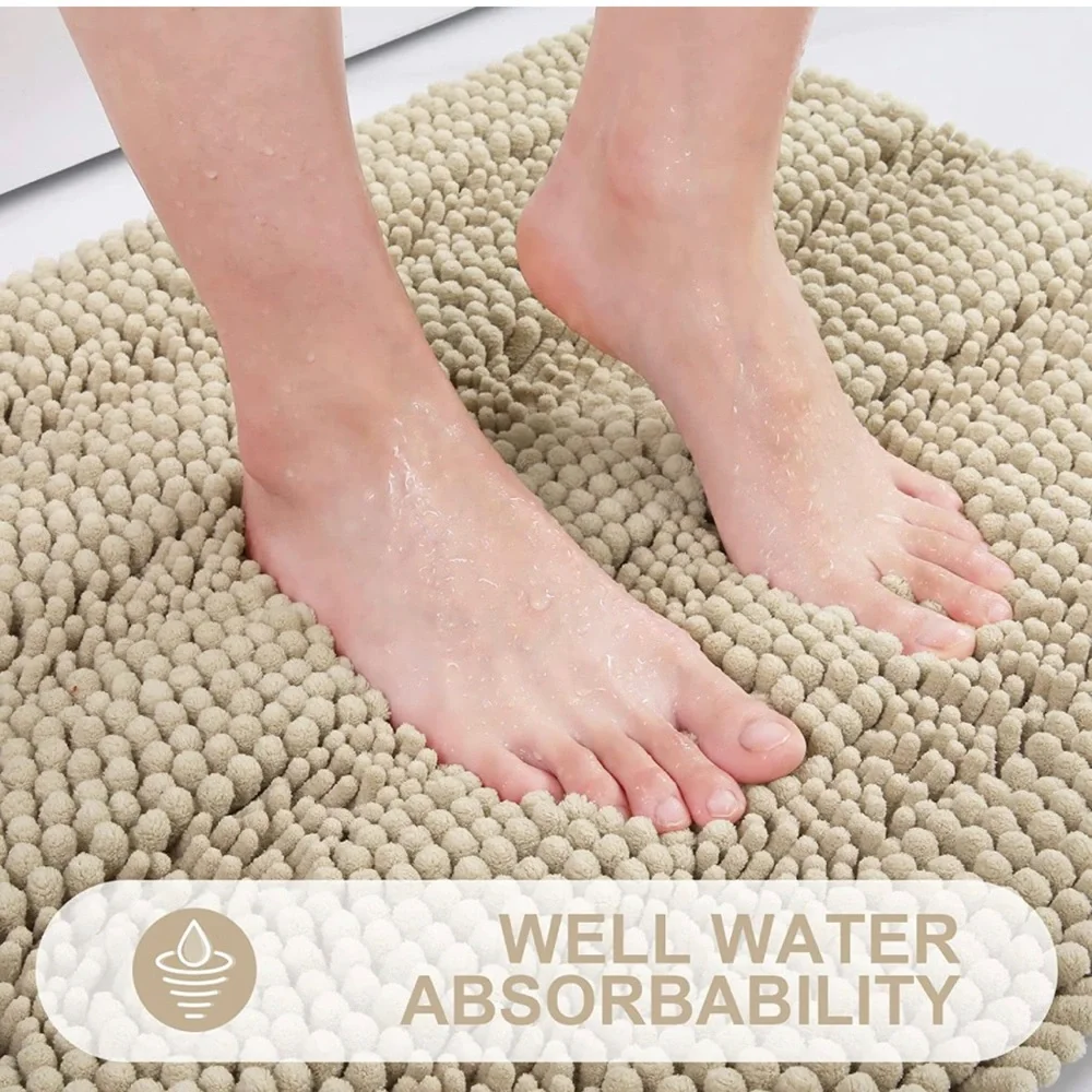 Grandaily Chenille Striped Bathroom Rug/ Mat, 24x60, Beige